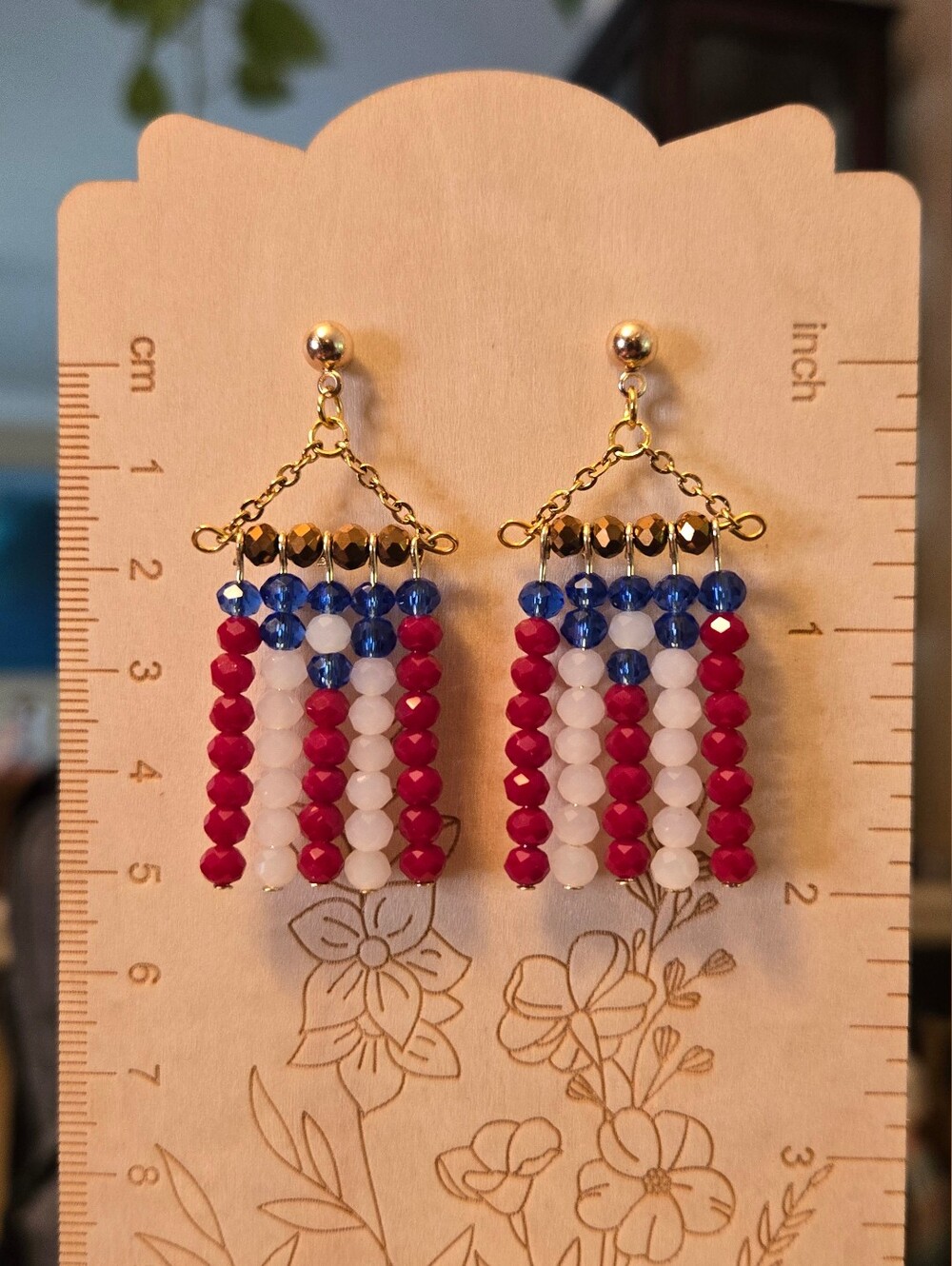 Puerto Rican Flag Earrings - Gold Tone